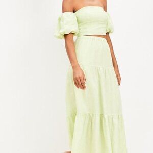 Set-LOFT Beach Smocked Puff Sleeve Top & Midi Skirt 2 piece